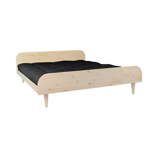 Bračni krevet od borovine s Karup Design Twist Comfort Mat Natural Clear / Crni madrac, 180 x 200 cm