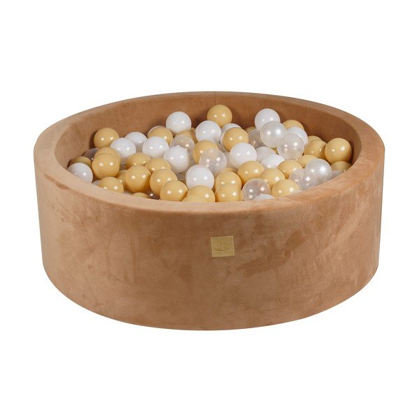 Svjetlo smeđi baršunasti bazen s lopticama ø 90x30 cm Montessori – Meowbaby