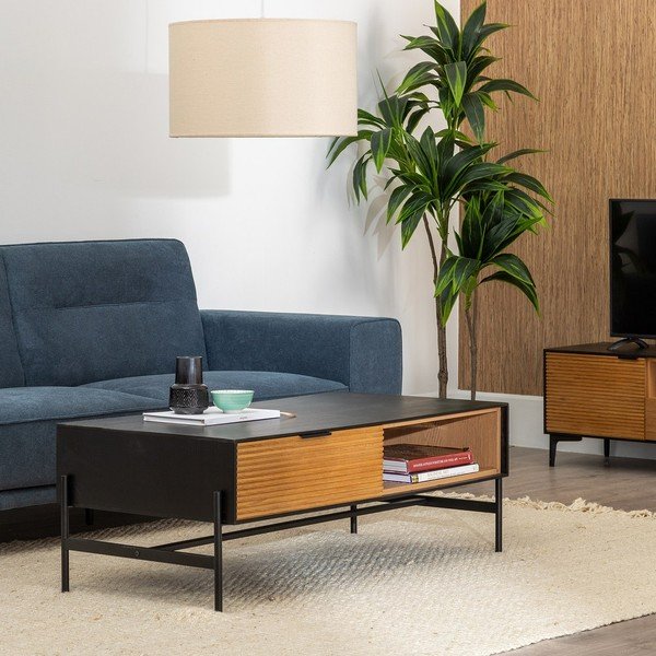 Crni/u prirodnoj boji stolić za kavu u dekoru jasena 60x124 cm Orleans – Ixia-image-2