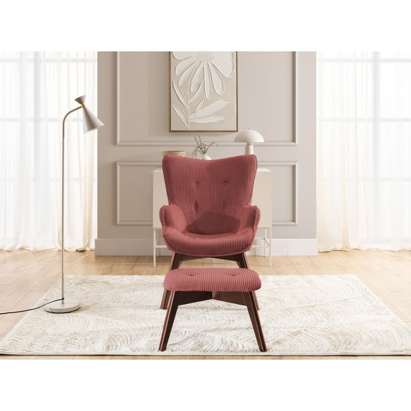 Crvena fotelja s naslonjačem za noge od samta Niko – Ropez-image-1