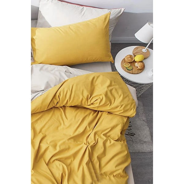 Žuto-krem pamučna posteljina za bračni krevet/s produženom plahtom  200x220 cm - Mila Home-image-4