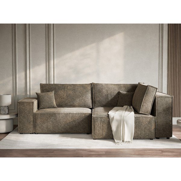 Smeđa sklopiva/s prostorom za odlaganje kutna garnitura od šenila (s desnim kutom/u obliku slova L) Tonga – Maison de Rêve-image-1