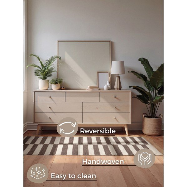 Bijeli/smeđi obostrani/ručno rađen vunen tepih 80x150 cm Vika – Hanse Home-image-4