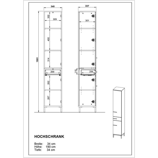 Sivo-bež visoki kupaonski ormarić u dekoru oraha 34x190 cm Yonkers - Germania-image-4