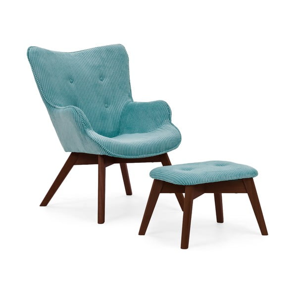 Tirkizna fotelja s naslonjačem za noge od samta Niko – Ropez