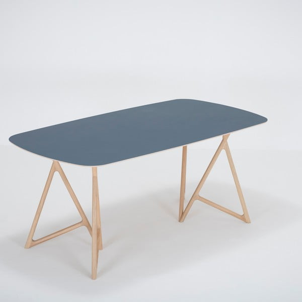 Blagovaonski stol od punog hrasta s tamnoplavom pločom Gazzda Koza, 180 x 90 cm