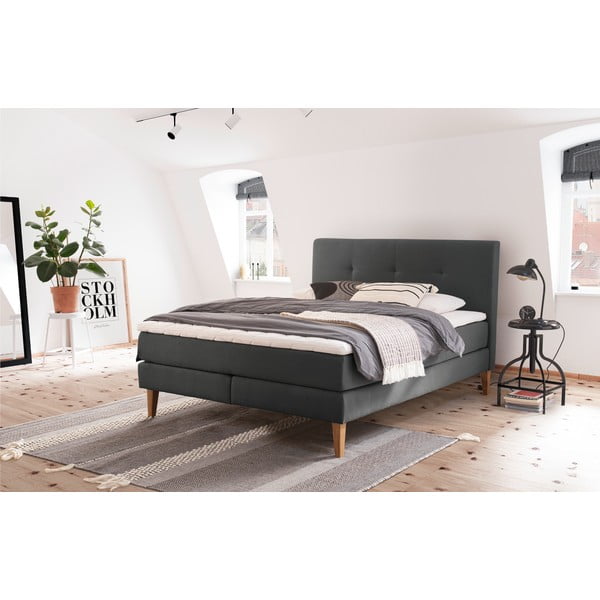 Antracitno sivi boxspring krevet 160x200 cm Stockholm – Meise Möbel-image-1