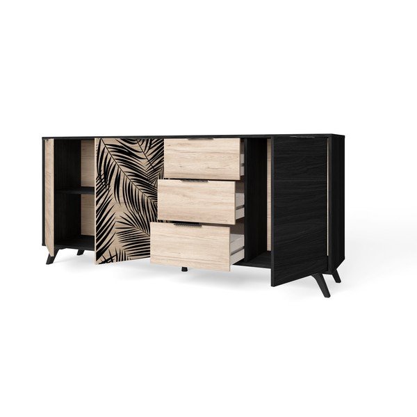 Crna niska komoda u dekoru hrasta 181x81 cm Palmera - Marckeric-image-3