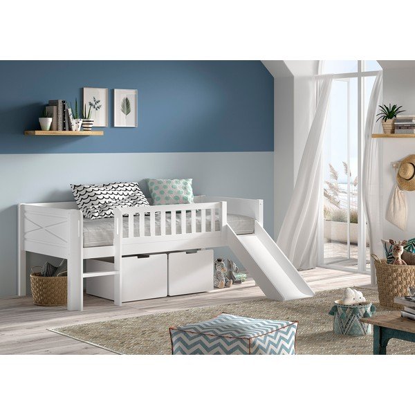 Bijeli podignuti dječji krevet od masivnog bora s prostorom za odlaganje s podnicom 90x200 cm Scott – Vipack-image-1