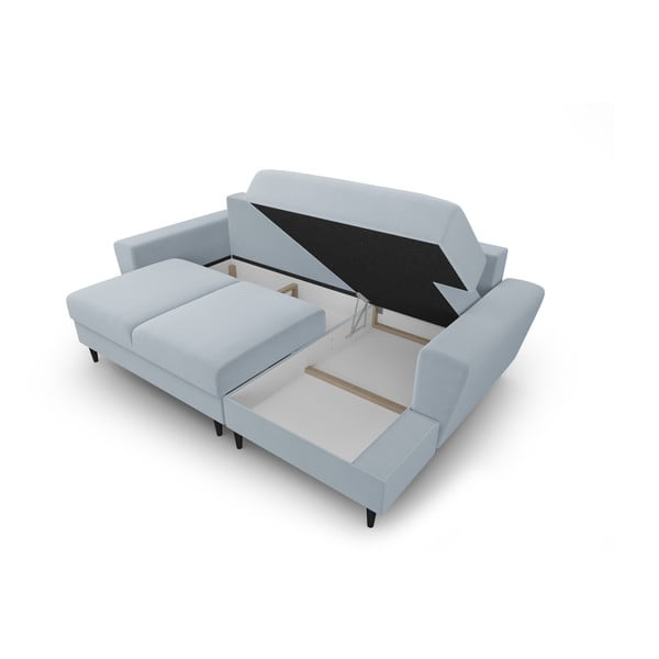 Svijetlo plava baršunasti sklopiva/s prostorom za odlaganje kutna garnitura (s desnim kutom/s ležaljkom) Kyoto – Cosmopolitan Design-image-3