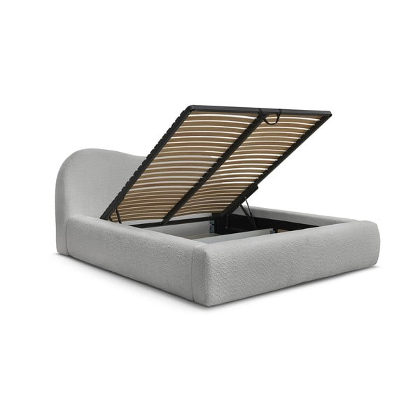 Svijetlo sivi tapecirani bračni krevet s prostorom za odlaganje s podnicom 160x200 cm Orlane – Bobochic Paris-image-3