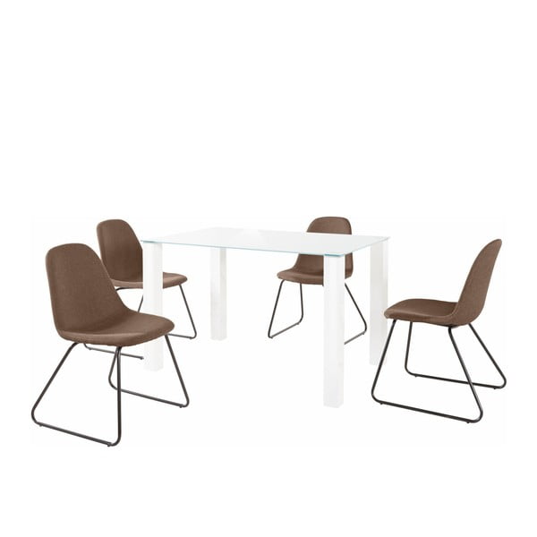 Bijeli set stolova za blagovanje i 4 tamno smeđe stolice Støraa Dante Colombo