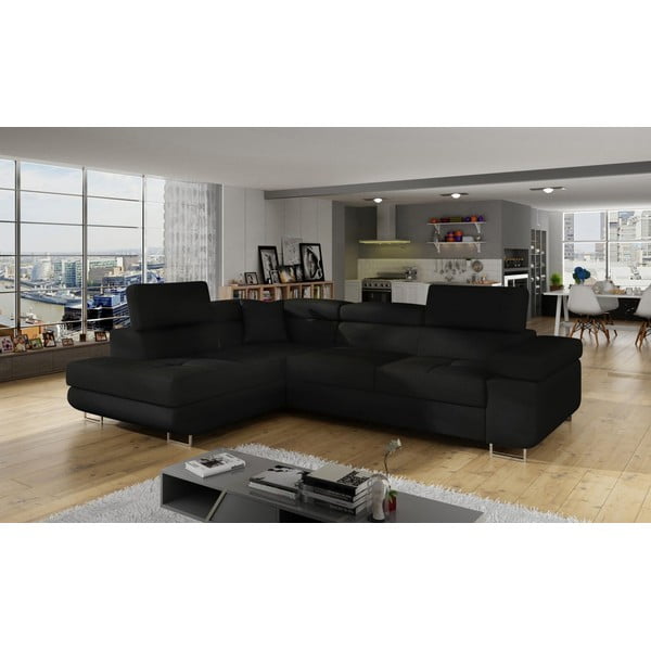 Crna sklopiva/s prostorom za odlaganje kutna garnitura (s lijevim kutom/u obliku slova L) Anton – ELTAP-image-3