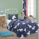 Eponj Home Magic Unicorn Set tamnoplavih pamučnih prekrivača i jastučnica, 160 x 220 cm