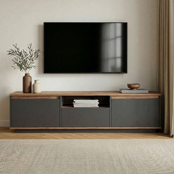 Antracitno siva TV komoda 160x42x30 cm Sentinel – Kalune Design-image-2