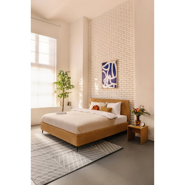 Senf žuti tapecirani bračni krevet s podnicom 160x200 cm Noira Slim – Bonami Selection-image-1