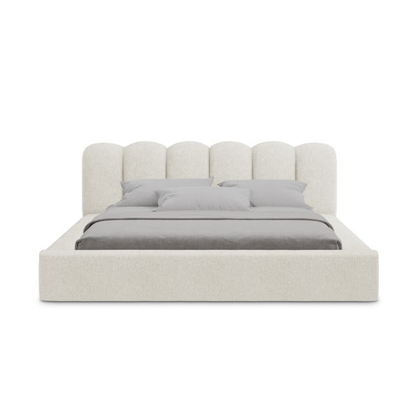 Krem tapecirani bračni krevet s prostorom za odlaganje s podnicom 140x200 cm Mano – Makamii-image-3