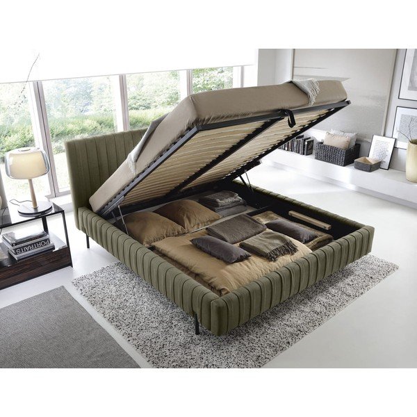 Zeleni tapecirani bračni krevet s prostorom za odlaganje s podnicom 160x200 cm Plissa – ELTAP-image-2