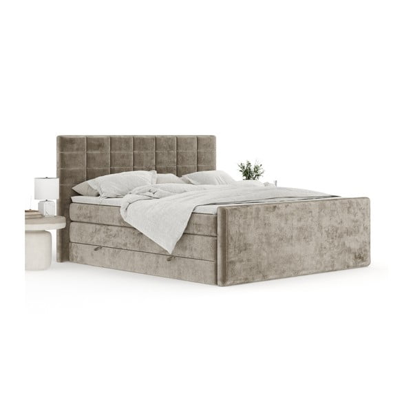 Svjetlo smeđi boxspring krevet s prostorom za odlaganje 200x200 cm Ava – Maison de Rêve-image-3