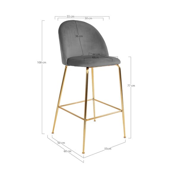 Sive baršunaste barske stolice u setu 2 kom 108 cm Lausanne – House Nordic-image-3