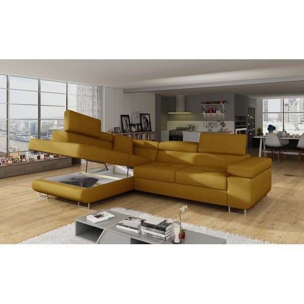 Žuta  sklopiva/s prostorom za odlaganje kutna garnitura (s lijevim kutom/u obliku slova L) Anton – ELTAP-image-4