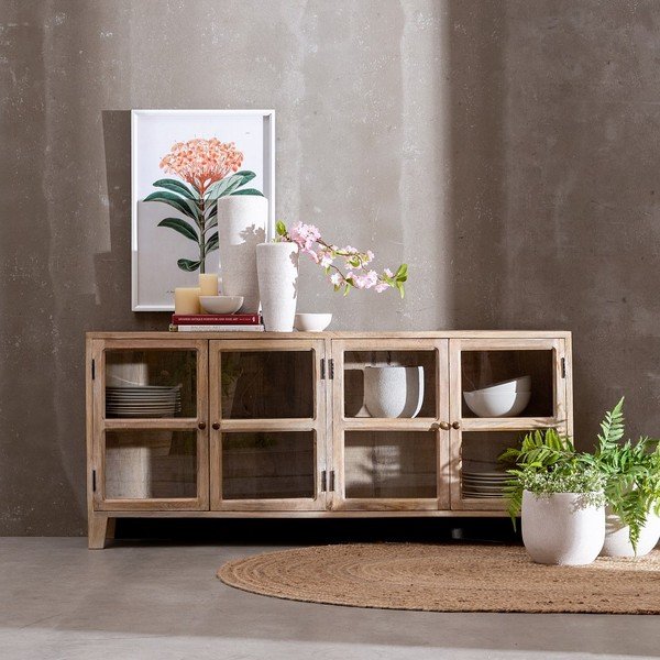 Vitrina od masivnog manga u prirodnoj boji 160x71 cm – Ixia-image-1