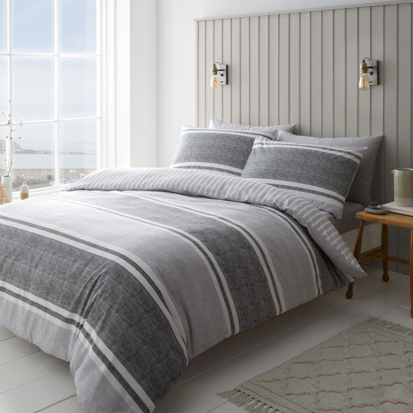 Siva posteljina za krevet 135x200 cm Banded Stripe - Catherine Lansfield-image-1