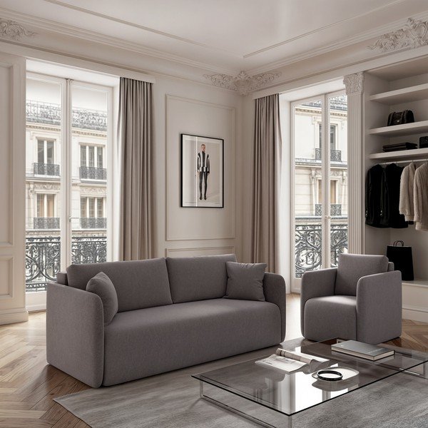 Siva baršunasti fotelja Chaum – Rodier-image-1