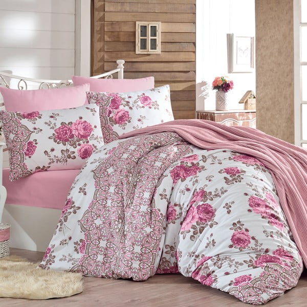 Set pamučne posteljine s posteljinom za bračni krevet Agua, 200 x 220 cm