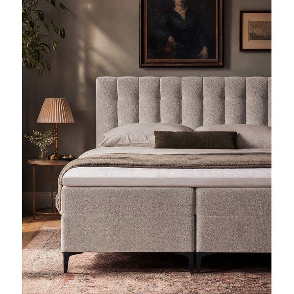 Smeđe-sivi boxspring krevet s prostorom za odlaganje 180x200 cm Puhala – Makamii-image-3