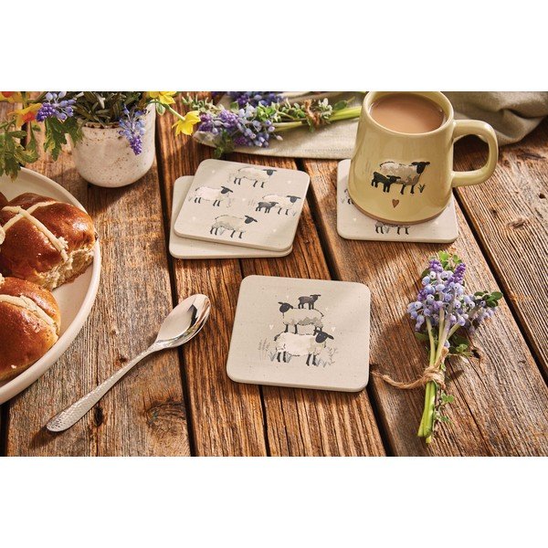 Smeđe-sivi podmetači za čaše u setu 4 kom od pluta Highland Sheep – Cooksmart ®-image-1