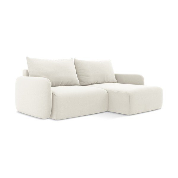 Krem baršunasti sklopiva/s prostorom za odlaganje kutna garnitura (s desnim kutom/s ležaljkom) Kalena – Makamii-image-2