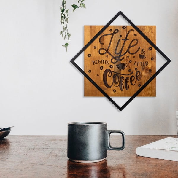 Drvo-metalni zidni ukras 54x54 cm Life Begins After Coffee - Wallity-image-2