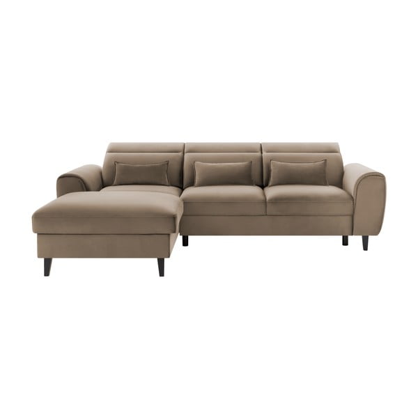 Svjetlo smeđa baršunasti sklopiva/s prostorom za odlaganje kutna garnitura (s lijevim kutom/s ležaljkom) Foble – ELTAP