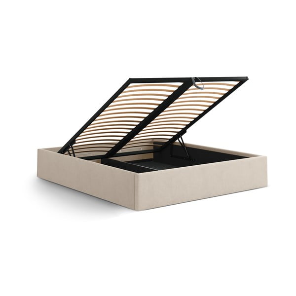 Svjetlo smeđi tapecirani bračni krevet s prostorom za odlaganje/bez uzglavlja s podnicom 140x200 cm Susan – Micadoni -image-3
