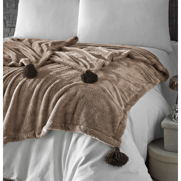 Smeđi prekrivač od mikropliša za bračni krevet 200x220 cm Pufffy – Mijolnir