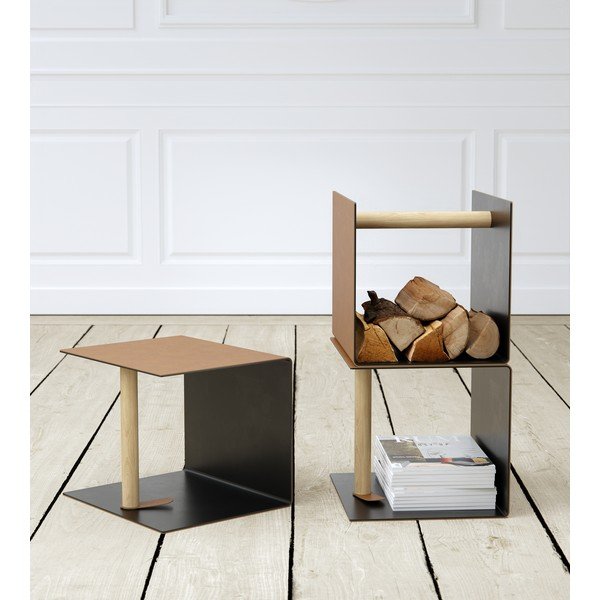 Crna/u prirodnoj boji dekorativna metalna/od eko kože kutija za pohranu 32x38x31 cm Bull – LIND DNA-image-1