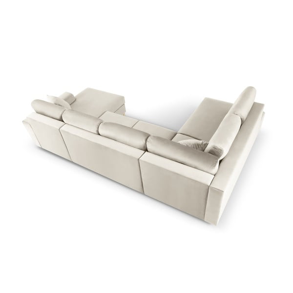 Bež baršunasti sklopiva/s prostorom za odlaganje kutna garnitura (s lijevim kutom/u obliku slova "U") Kyoto – Cosmopolitan Design-image-4