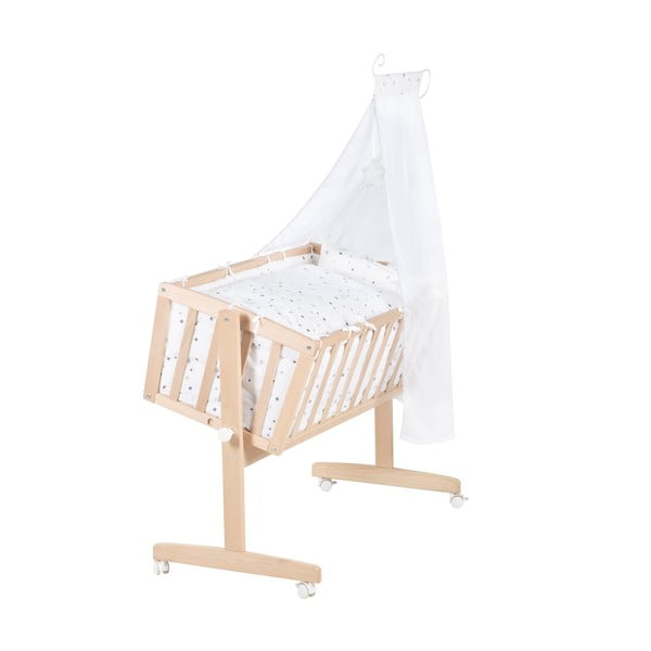 Kolijevka od masivne bukve na kotačićima/s baldihanom 40x90 cm u prirodnoj boji – Roba-image-2