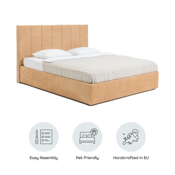 Senf žuti tapecirani bračni krevet s podnicom i prostorom za odlaganje 180x200 cm Thessa Bold Line – Bonami Selection-image-4