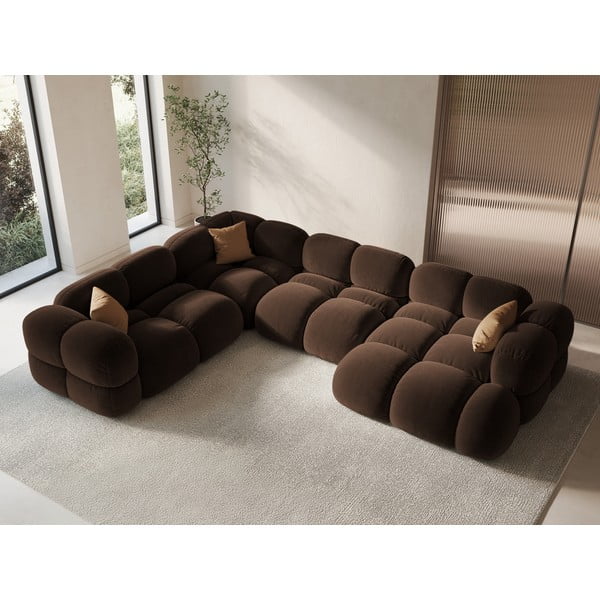 Tamno smeđa baršunasti kutna garnitura (s lijevim kutom/u obliku slova "U") Loretto – Cosmopolitan Design-image-1