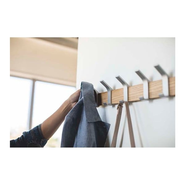 Zidna vješalica od čvrste jeseni u mat srebrnoj boji/u prirodnoj boji Rin – YAMAZAKI-image-2