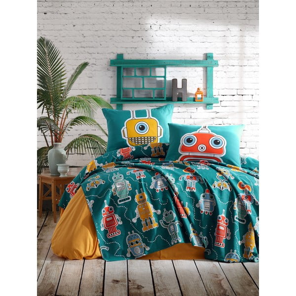 Set prekrivača i 2 jastučnice EnLora Home Robotta Green, 200 x 235 cm