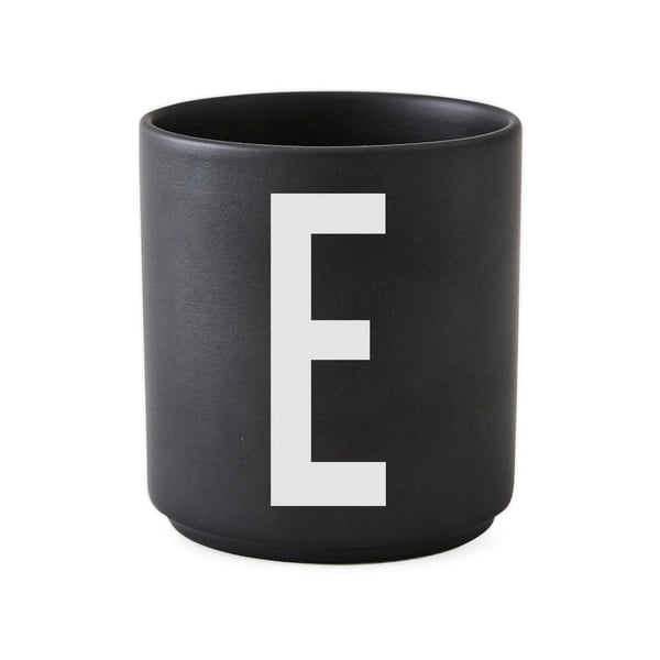 Crna porculanska šalica Design Letters Alphabet E, 250 ml