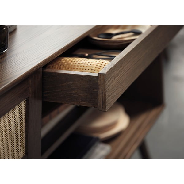 Tamno smeđa niska komoda u dekoru hrasta s kliznim vratima 180x80 cm Barrali – Unique Furniture-image-4