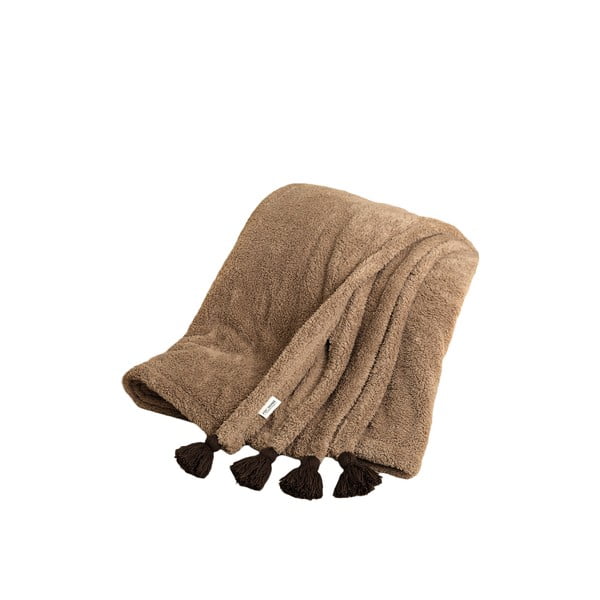 Smeđi prekrivač od mikropliša 160x200 cm Puffy – Mijolnir