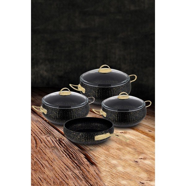 4-dijelni set crnog aluminijskog posuđa s 3 poklopca Güral Porselen Ruby-image-1