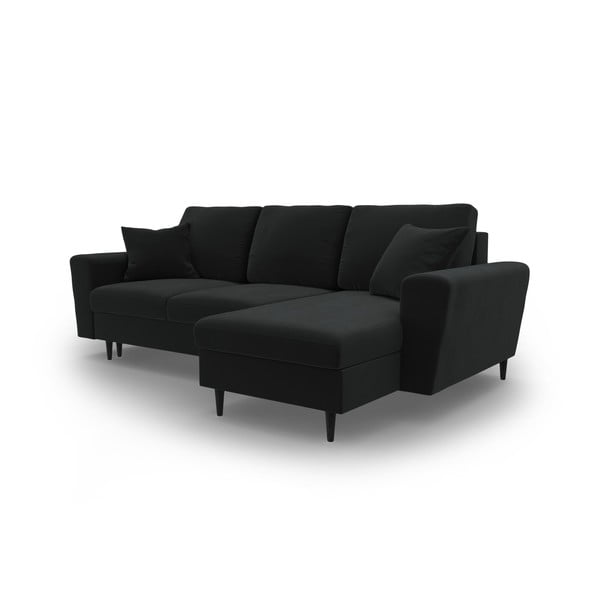 Crna baršunasti sklopiva/s prostorom za odlaganje kutna garnitura Kyoto – Cosmopolitan Design-image-4