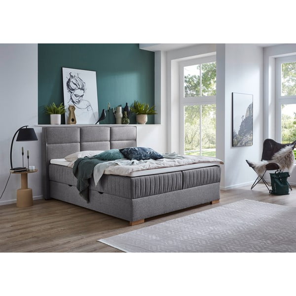 Sivi boxspring krevet s prostorom za pohranu 160x200 cm Tambo – Meise Möbel-image-1
