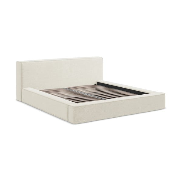 Krem tapecirani bračni krevet s prostorom za odlaganje s okvirom od letvica 160x200 cm Noho - Makamii
